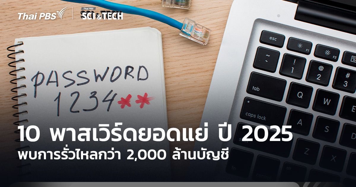 10 พาสเวิร์ดยอดแย่ ปี 2025 พบการรั่วไหลกว่า 2,000 ล้านบัญชี