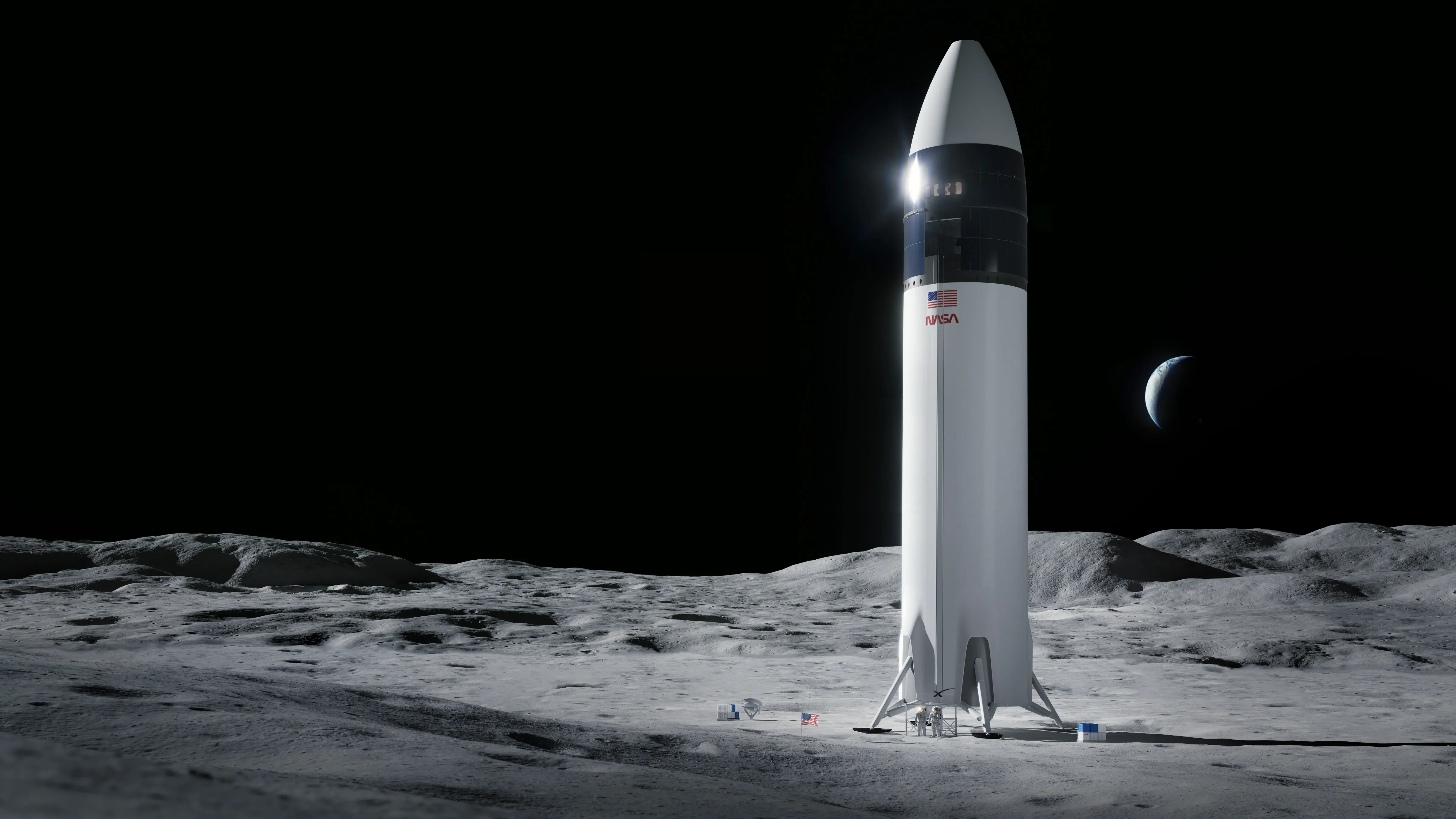 ยานสตาร์ชิปของบริษัท SpaceX ที่จะส่งนักบินอวกาศสหรัฐฯ กลับไปดวงจันทร์ : ที่มาภาพ SpaceX