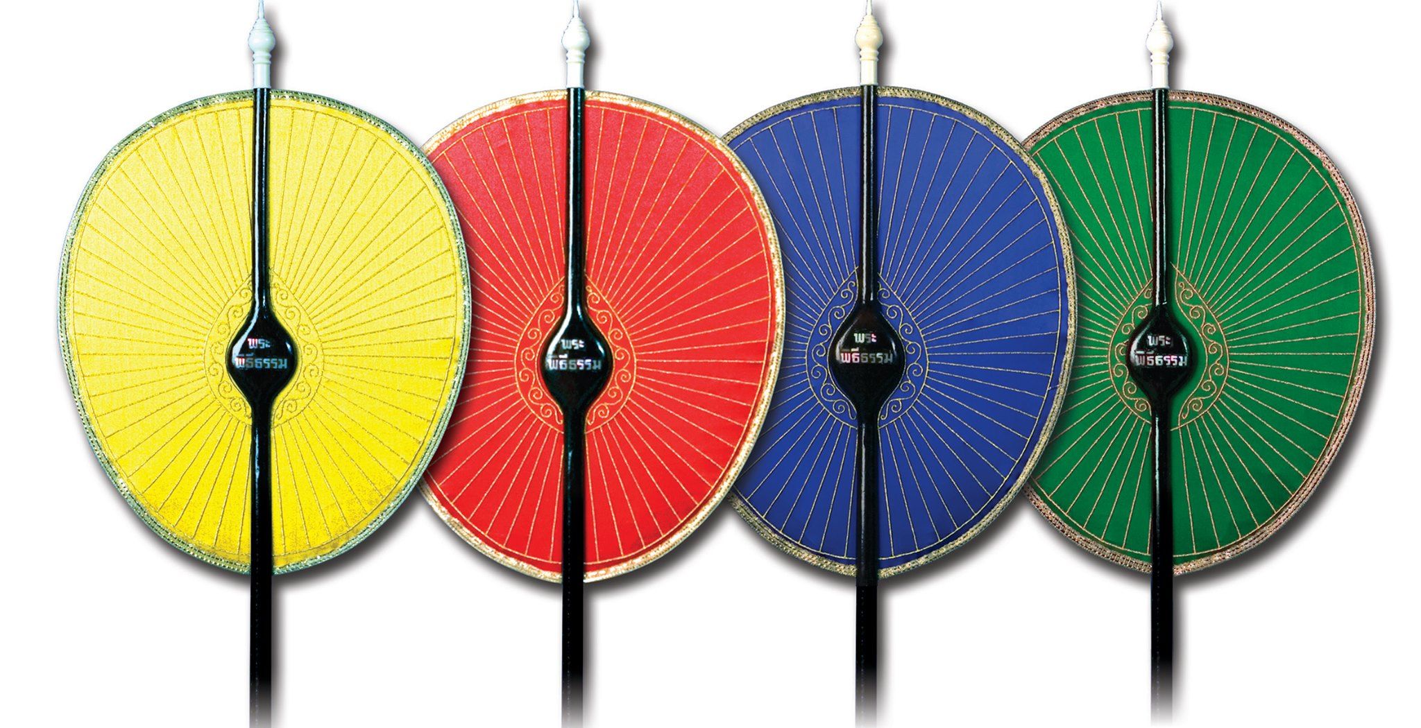 พัดยศสีต่าง ๆ ของพระพิธีธรรม (ภาพจากหนังสือ พัดยศ สมณศักดิ์พระสงฆ์ไทย โดย พระมหามินท์ ธีริสฺสโร ป.ธ.๙)