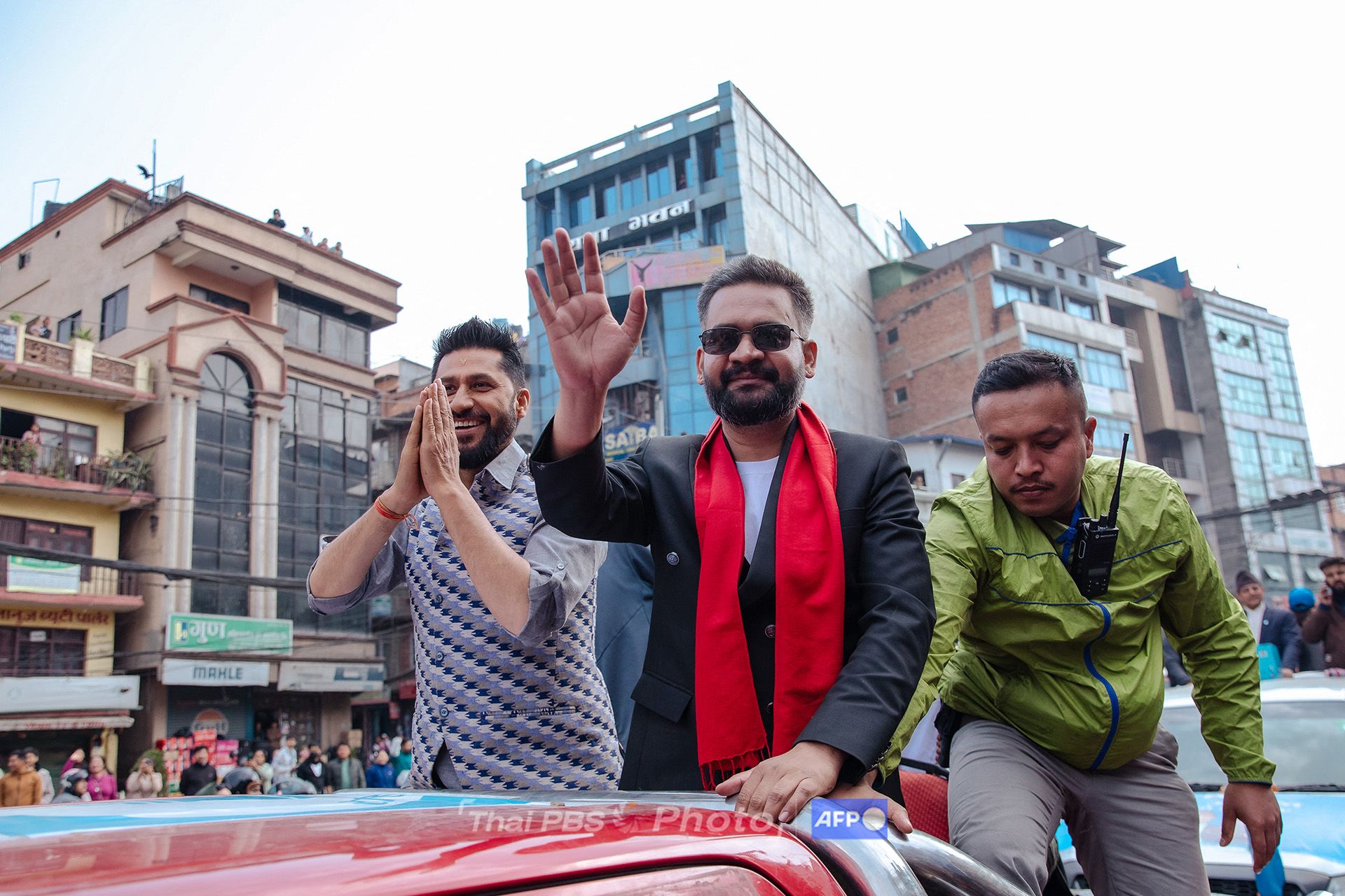 Balendra Shah ระหว่างการออกทัวร์หาเสียง เมื่อวันที่ 28 ก.พ. 69 (ภาพ: Prabin Ranabhat/AFP)