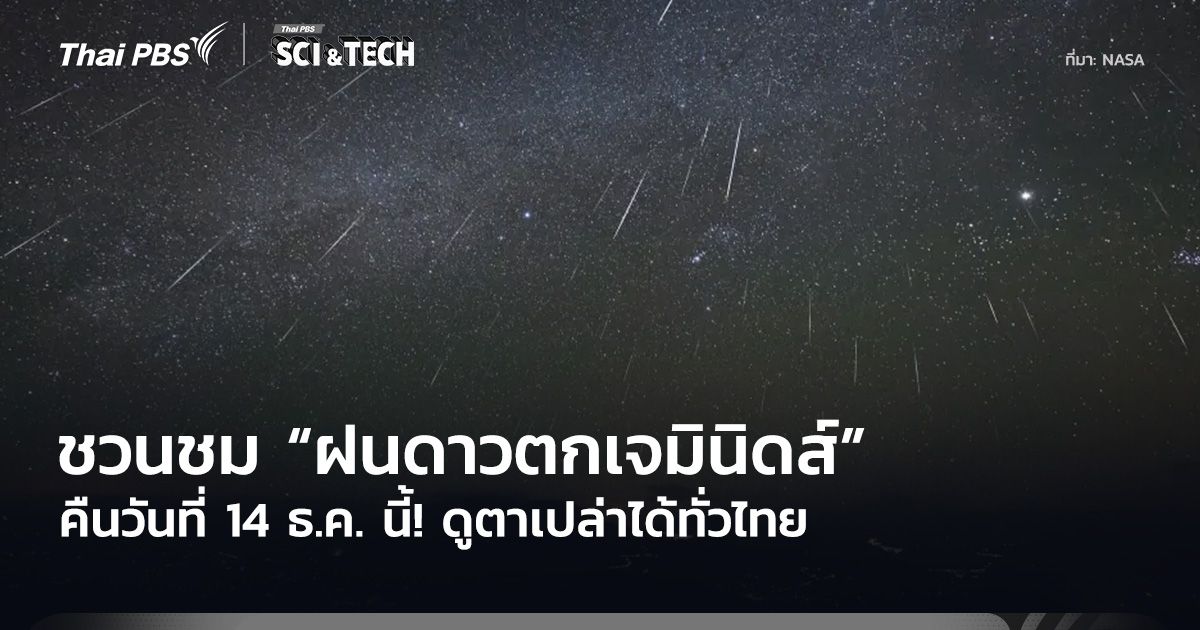 คืนวันที่ 14 ธ.ค. นี้! ชวนชม “ฝนดาวตกเจมินิดส์” ดูตาเปล่าได้ทั่วไทยในพื้นที่มืดสนิท