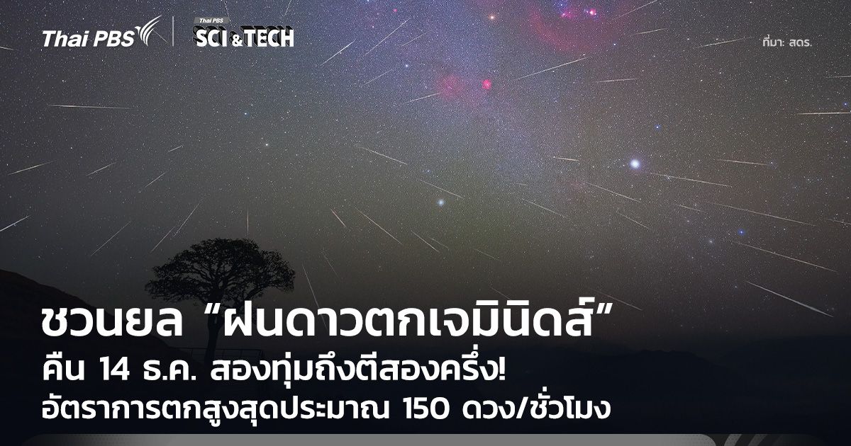 คืน 14 ธ.ค. สองทุ่มถึงตีสองครึ่ง! ชวนยล “ฝนดาวตกเจมินิดส์” ตกสูงสุด 150 ดวง/ชั่วโมง