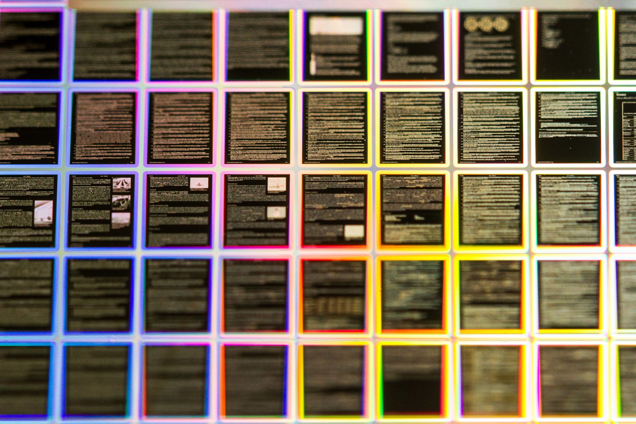 ภาพถ่ายแสดงรายละเอียดของเนื้อหาที่ถูกเขียนลงบนแผ่นนิกเกิลของ Lunar library II