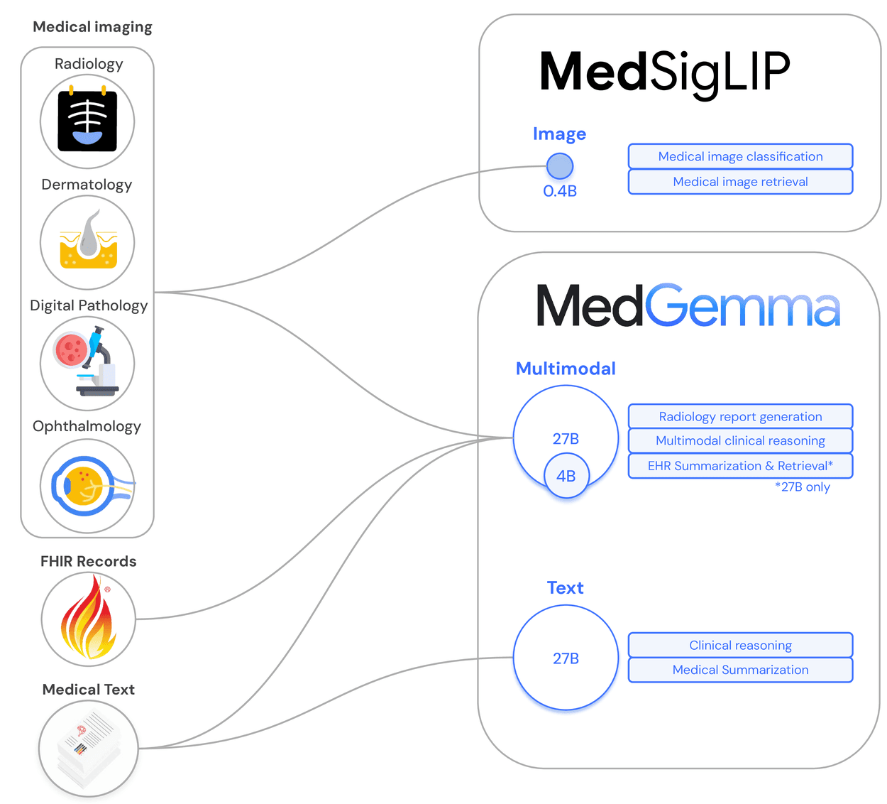 แผนผังของโมเดล MedGemma ทั้งตัว MedGemma และ MedSigLIP ที่เพิ่งเปิดตัวมาใหม่ ภาพจาก Google