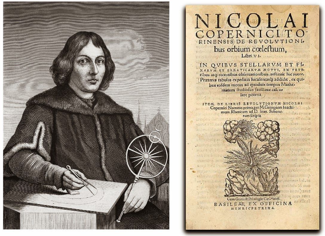 On The Revolution Of Heavenly Spheres โดย นิโคเลาส์ โคเปอร์นิคัส ตีพิมพ์ครั้งแรกเป็นภาษาละติน ค.ศ. 1543