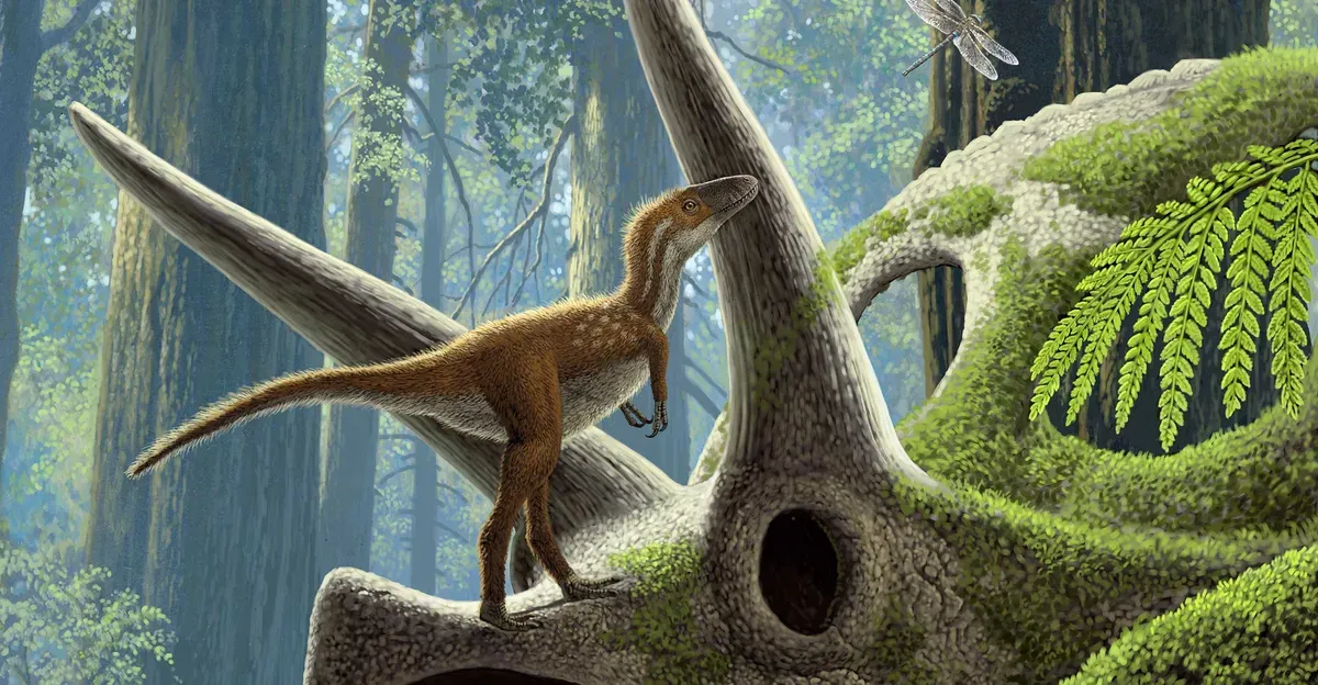 ภาพวาดจำลอง แสดงให้เห็นลูกทีเร็กซ์แรกเกิดกำลังออกล่าเหยื่อ ภาพจาก Raul Martin