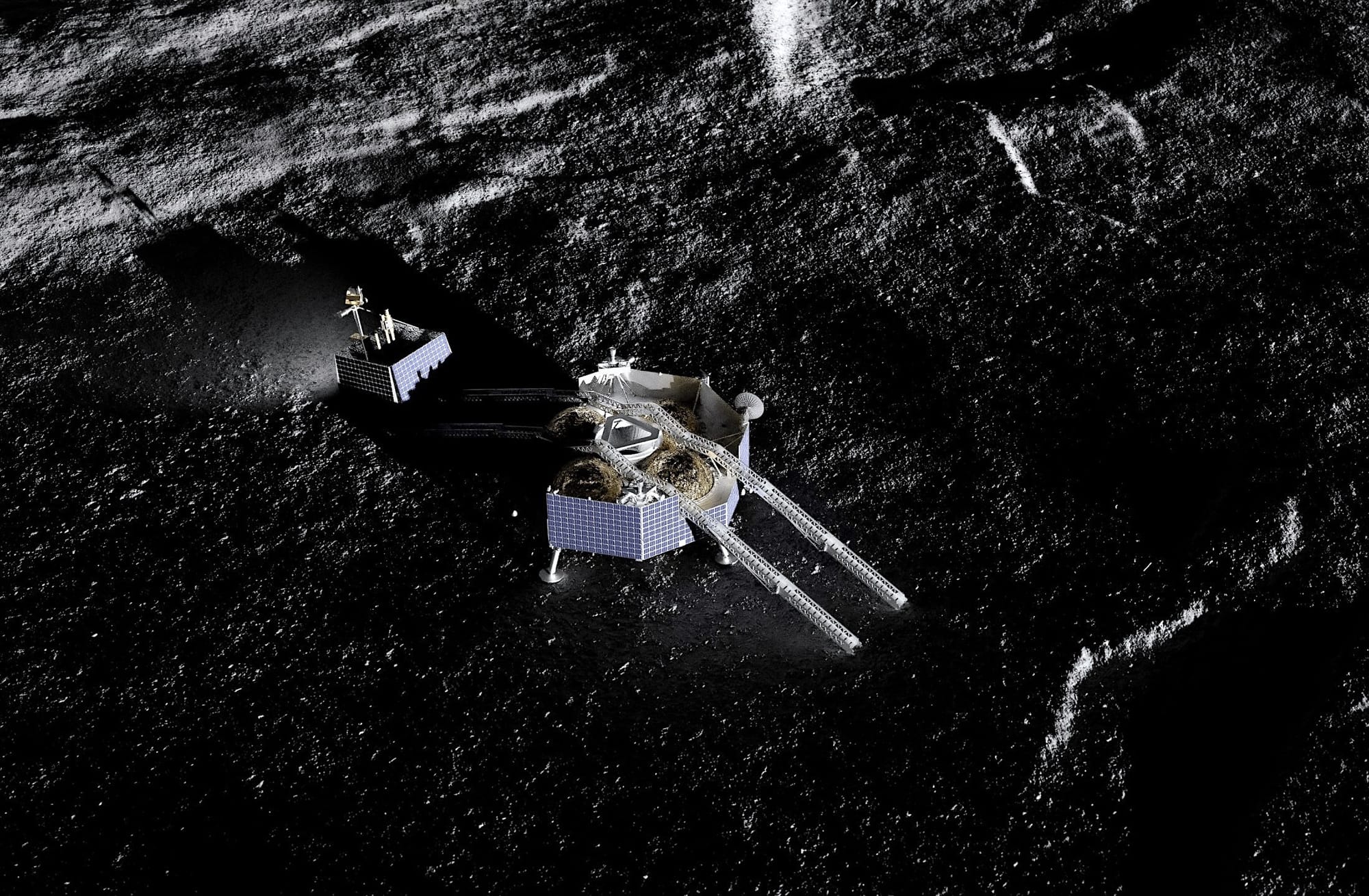 ภาพวาดภารกิจของ VIPER ที่ถูกขนส่งโดยยาน Griffin ซึ่งสุดท้ายแล้วได้ถูกยกเลิกโครงการไปในก่อนหน้า ภาพจาก NASA