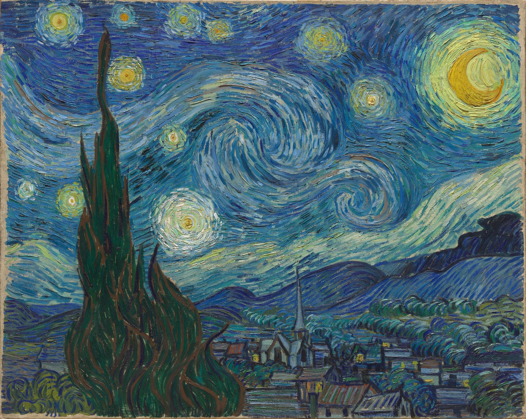 The Starry Night เวอร์ชันที่ทุกคนคุ้นตา ปัจจุบันจัดแสดงที่พิพิธภัณฑ์ The Museum of Modern Art ในนิวยอร์ก [เครดิต: Vincent van Gogh, The Starry Night, Saint Rémy, June 1889, MoMA]