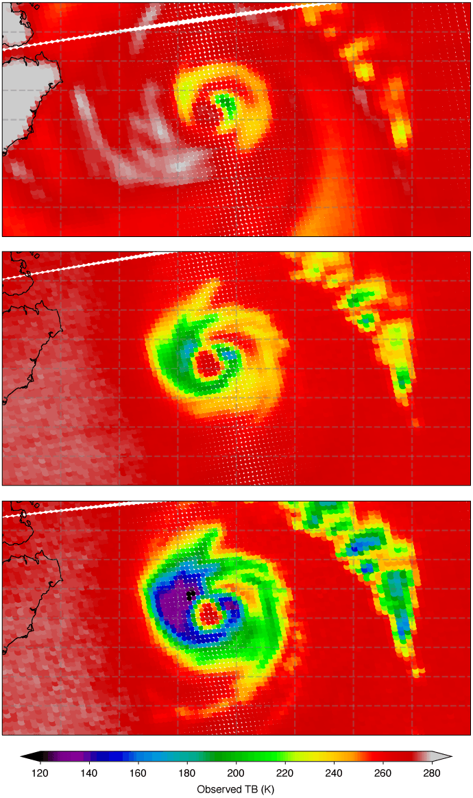 ภาพการก่อตัวของพายุ Yinxing ใกล้บริเวณเกาะฮ่องกงที่ดาวเทียม Arctic Weather จับได้เมื่อพฤศจิกายน 2024 ภาพจาก ESA
