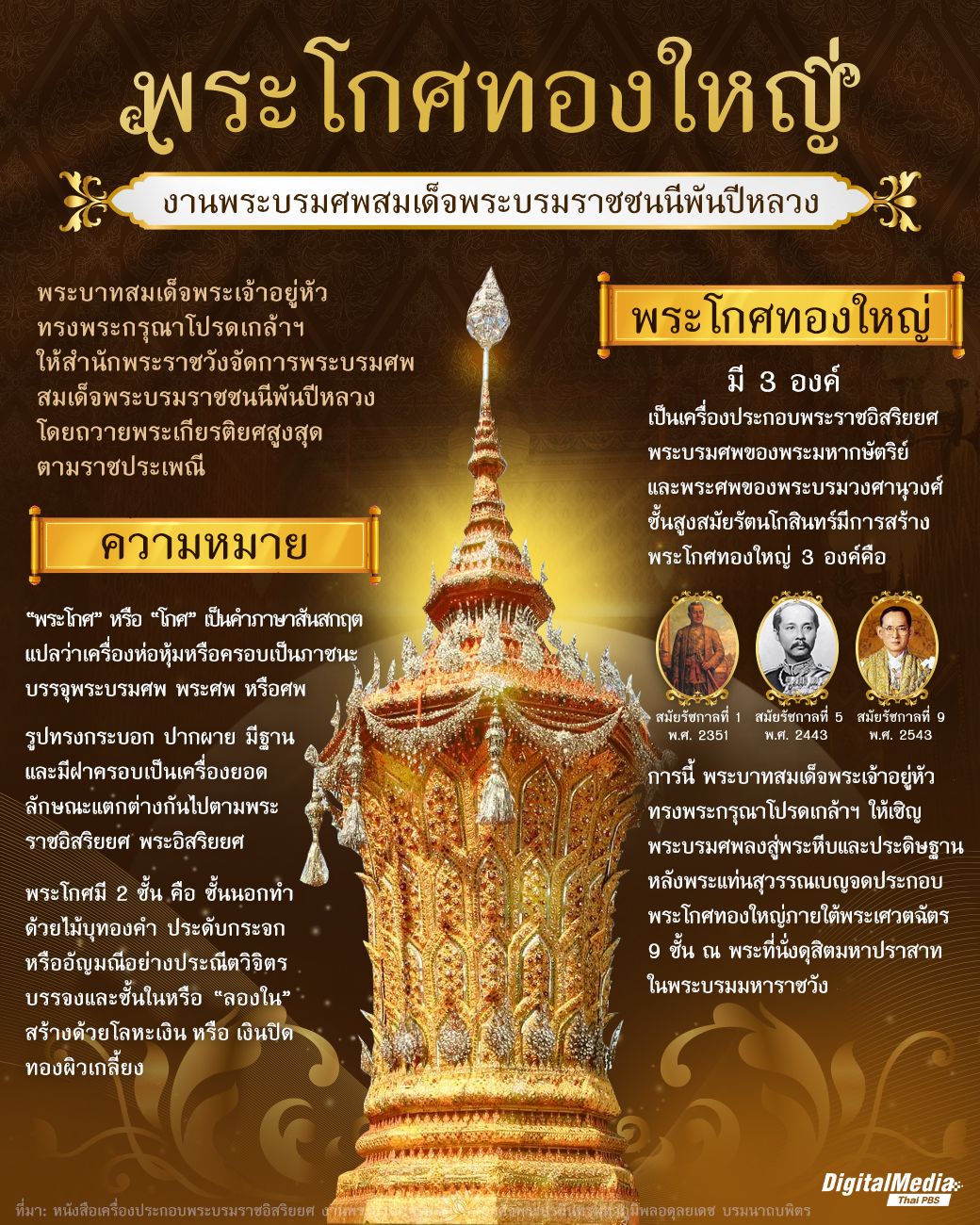 “พระโกศทองใหญ่” งานพระบรมศพ สมเด็จพระบรมราชชนนีพันปีหลวง