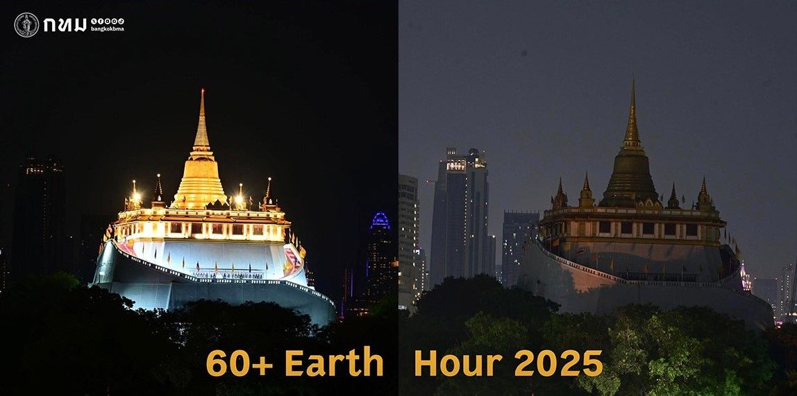 วัดสระเกศราชวรมหาวิหารปิดไฟในกิจกรรม Earth Hour 2025 เมื่อวันที่ 22 มี.ค. 68 (ภาพ: Facebook กรุงเทพมหานคร)