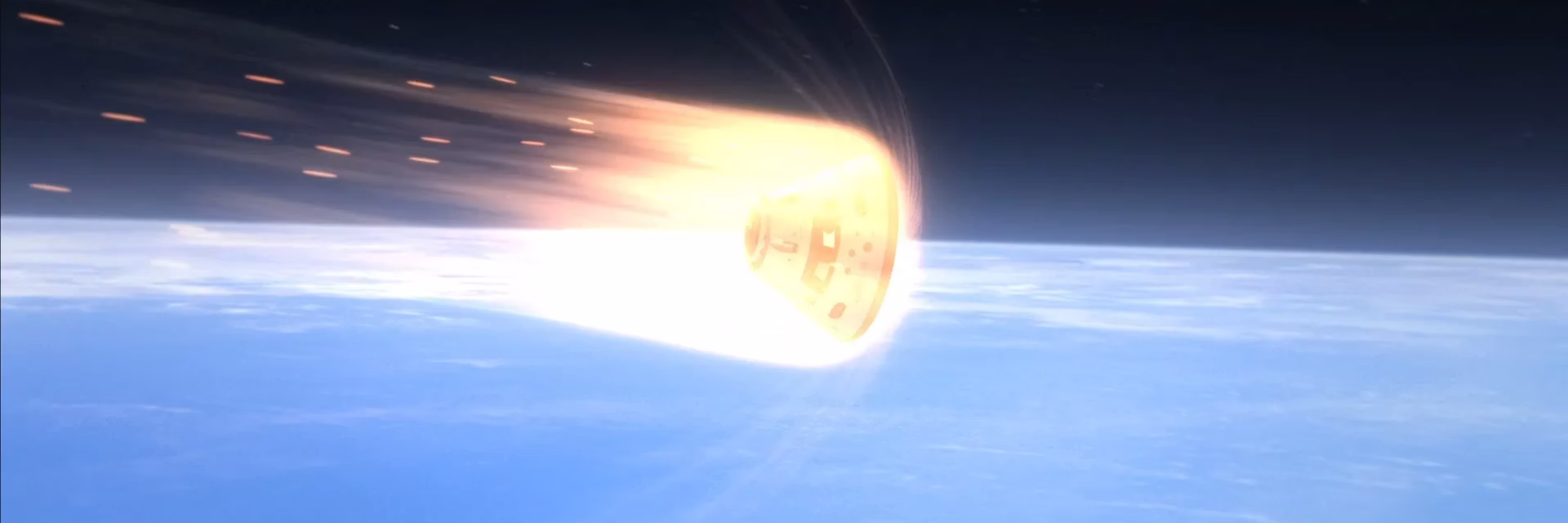 แคปซูลยานอวกาศกลับเข้าสู่ชั้นบรรยากาศโลก ภาพจาก NASA