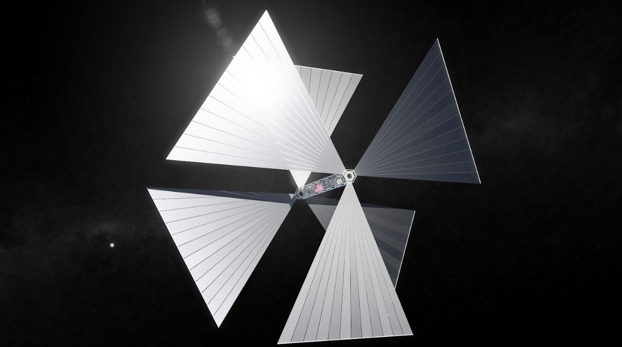 ภาพจำลองยานอวกาศที่ขับเคลื่อนด้วยเรือใบแสงอาทิตย์ : ที่มาภาพ Bryan Versteeg/SpaceHabs