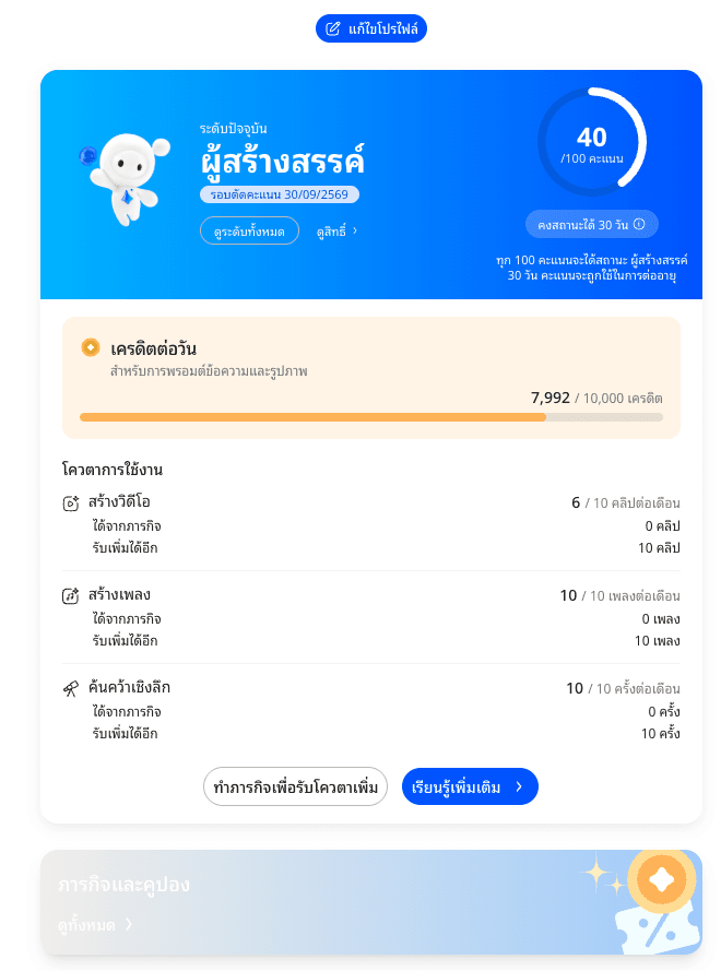 หน้าเครดิตของผู้ใช้
